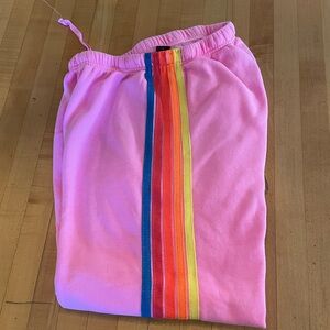 Aviator Nation 5-Stripe Women’s Sweatpants - Neon Pink / Neon Rainbow - M